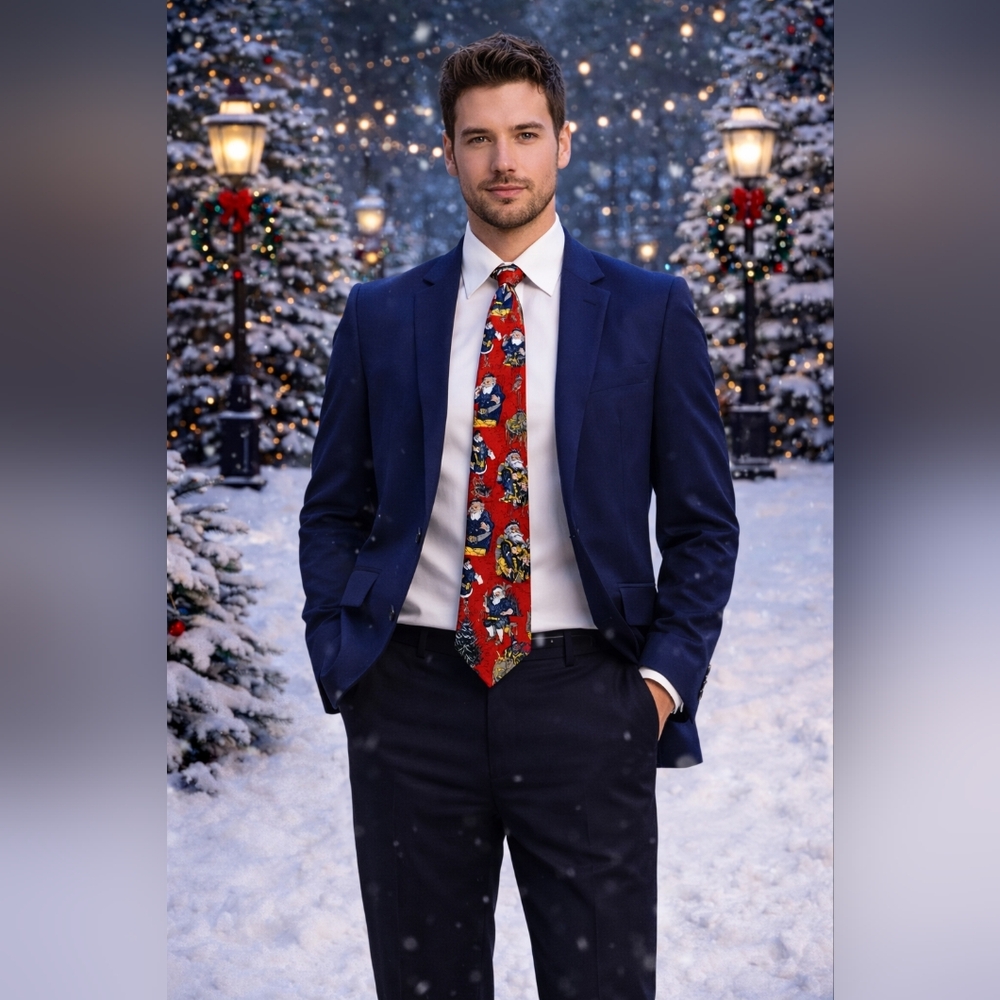 Ferrell Reed for Johnston & Murphy Christmas Santa Silk Neck Tie‎
